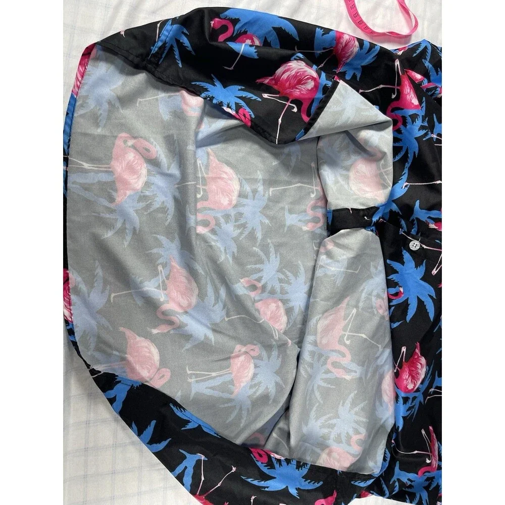 Men’s Flamingo & Palm Tree Hawaiian Shirt | XXL Black/Neon Pink/Blue Party Top